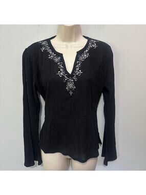 Vintage Funky People Top Womens Medium Black Gauzy Flare Sleeve Y2K Boho Chic